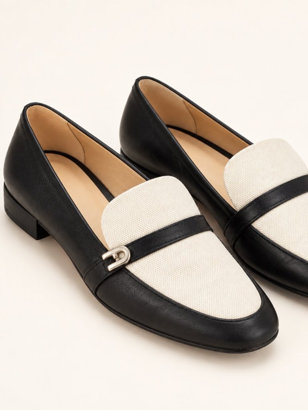 Furla Black White Leather Buckle Loafers Made in Italy 40